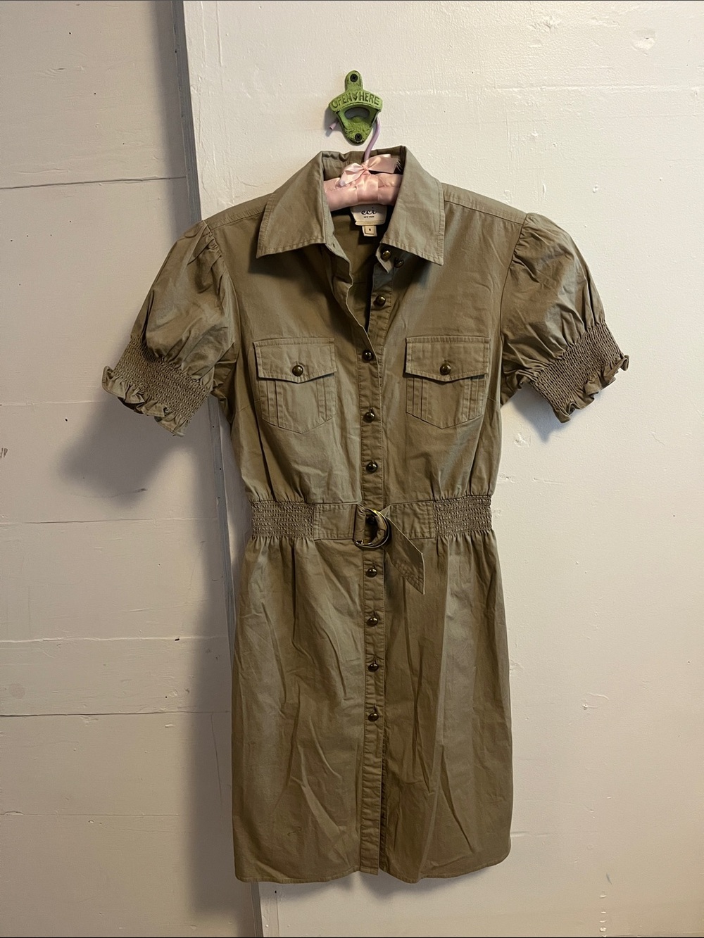 ECI New York Utility Shirt Dress in Olive Green